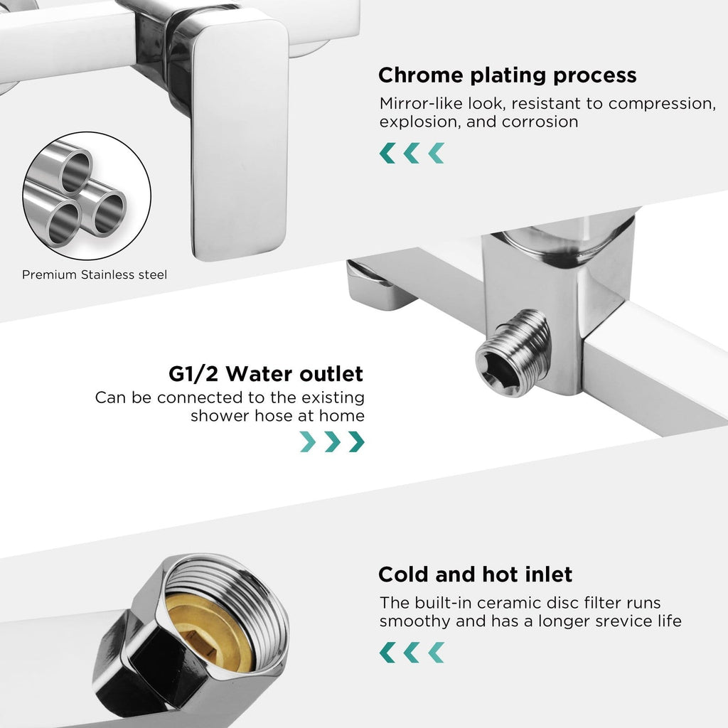 Wall-Mounted Shower Mixer Tap Set Chrome 3-Spray Head 1.5m Hose – G1/2"