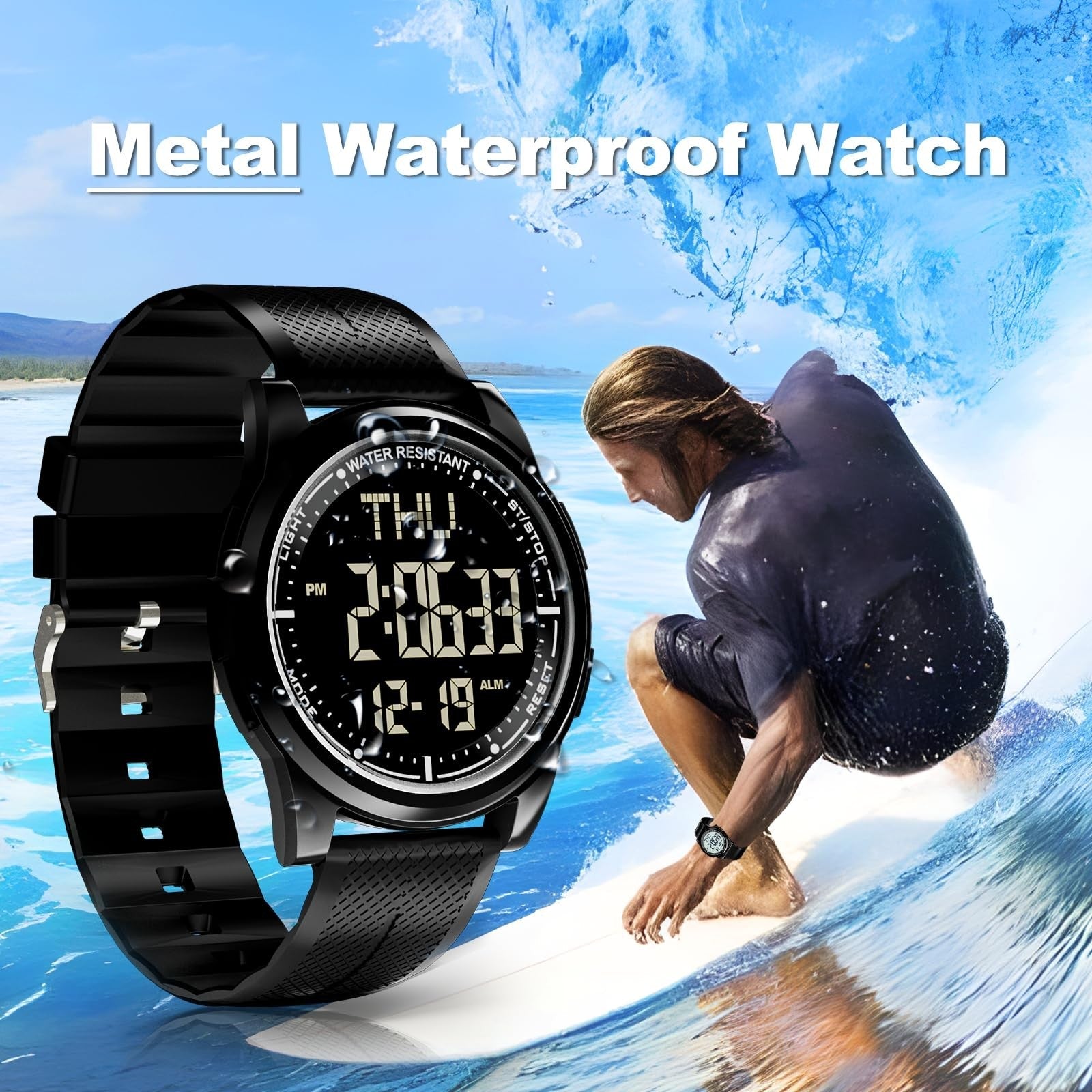WIFORT Digital Watches for Men with Wide-Angle Display & Backlight, Waterproof