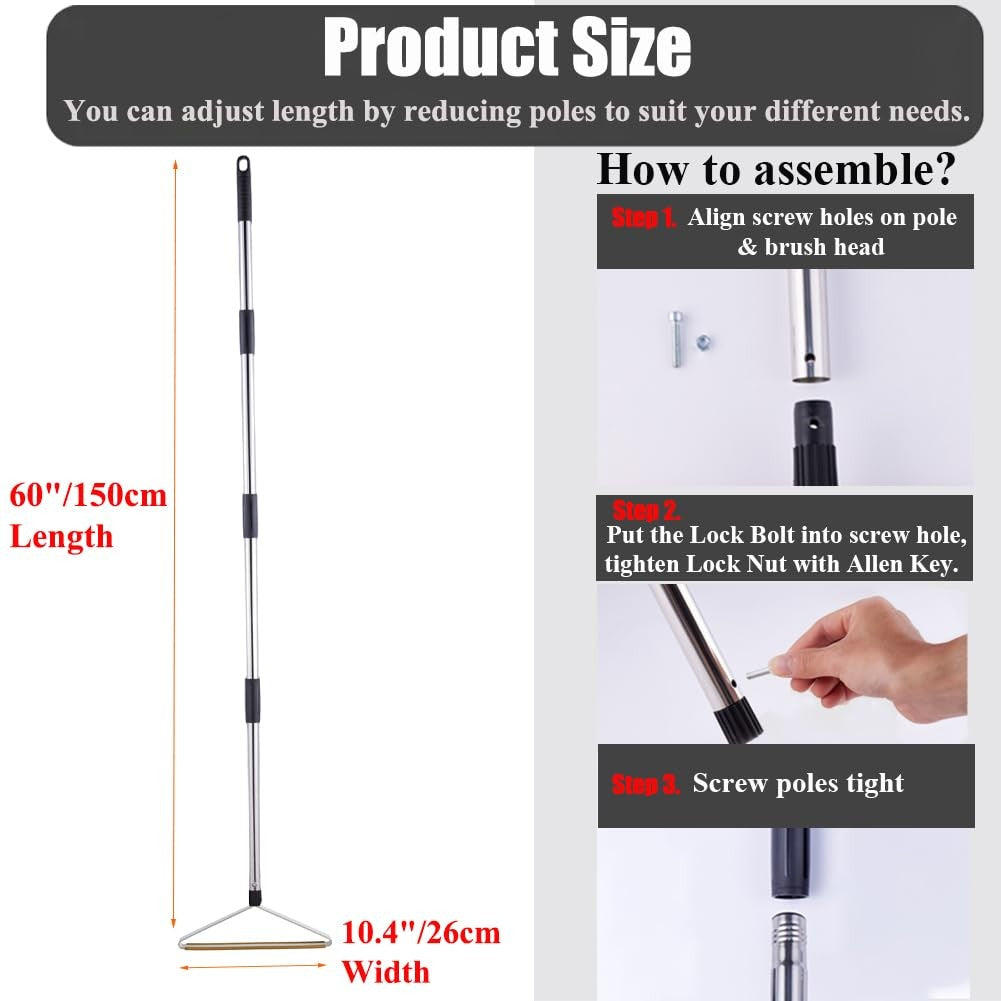 Carpet Rake for Pet Hair Removal with 60″ Long Handle, 1 Mini Carpet Scraper