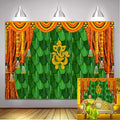 7x5FT India Pooja Traditional Photography Backdrop Marigold Green Banana Leaf