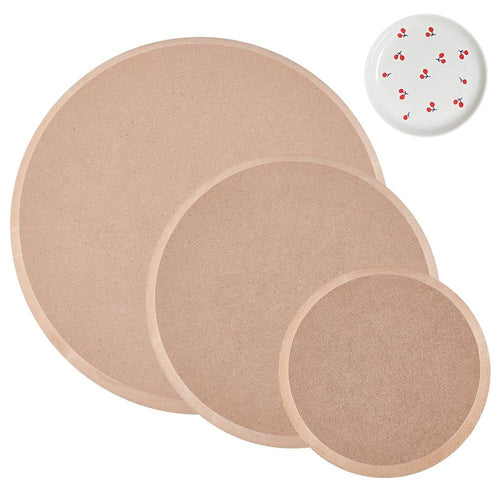 3PCS Round Pottery Ceramic Plate Forming, Wooden Density Board Printed Blanks