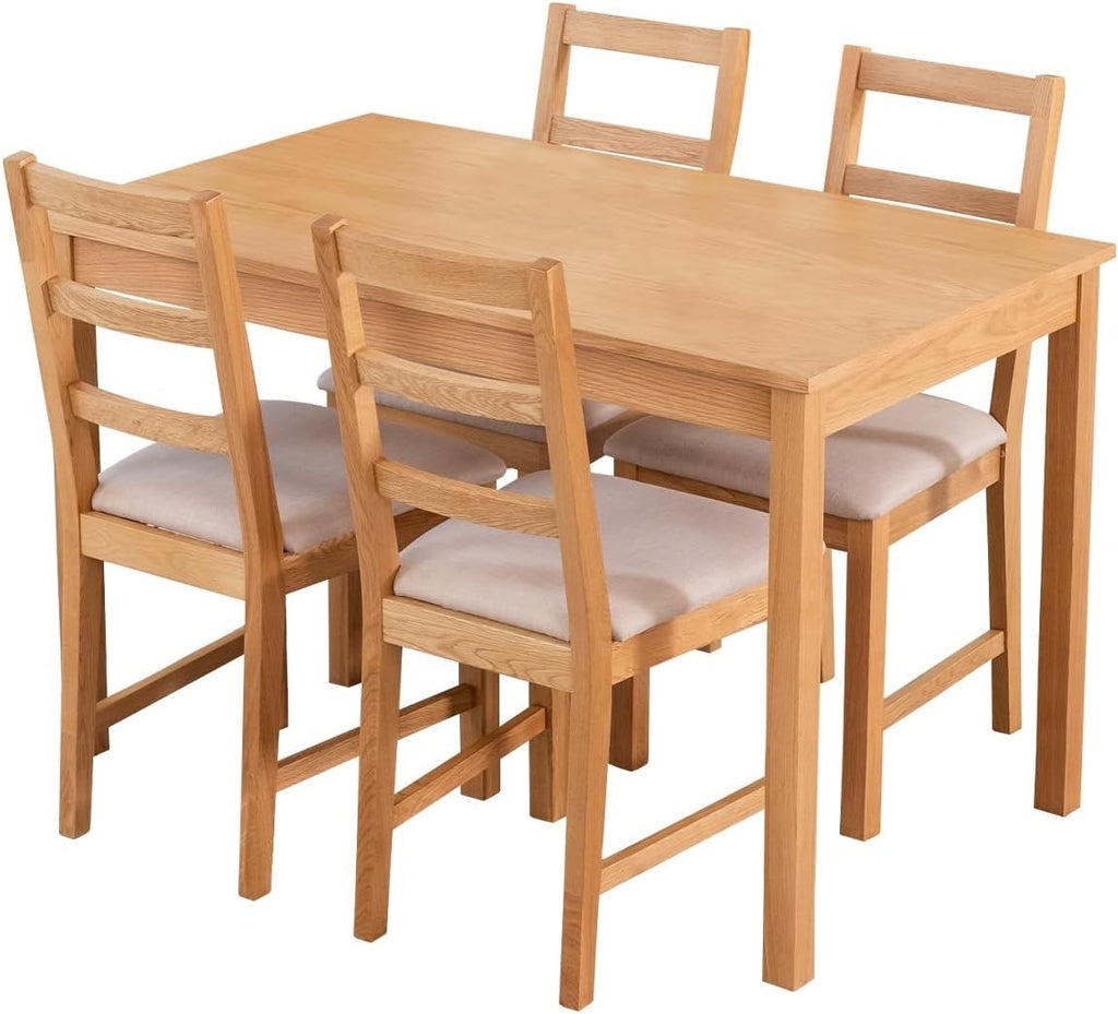 Oak Small Dining Table and Chairs Set 4, Rectangular