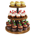 IBUYKE 3 Tier Cupcake Stand, Durable Wood Display Tower Rustic Brown