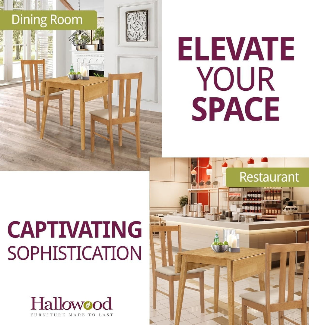 Light Oak Drop Leaf Dining Set – Wooden Dinner Table with 2 Chairs