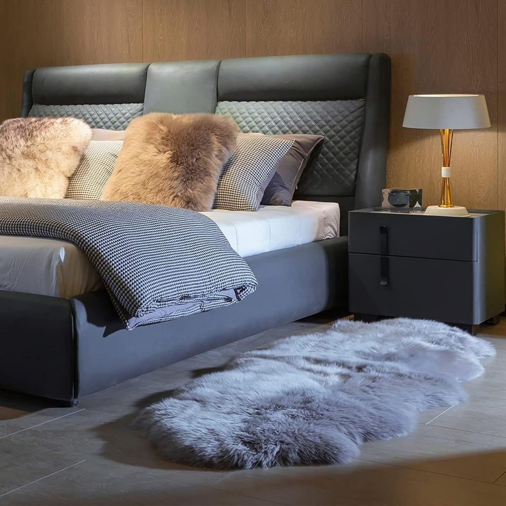 Large Fluffy Grey Rugs For living Room sheepskin