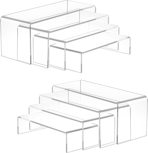 8Pcs Acrylic Risers, Clear Rectangular Tiered Display Stand