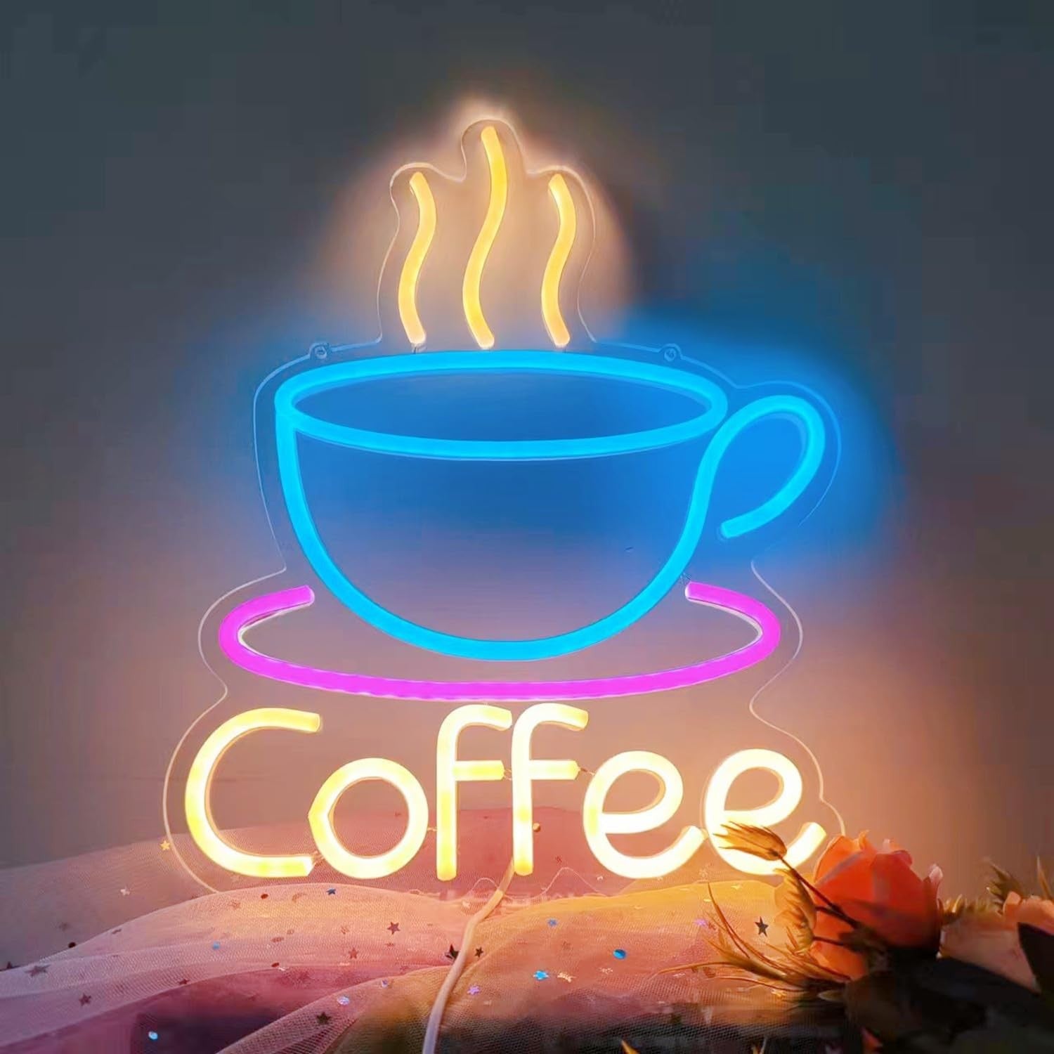LED Coffee Cup Neon Sign 5V USB Powered Acrylic Neon Lights Dimmable Switch