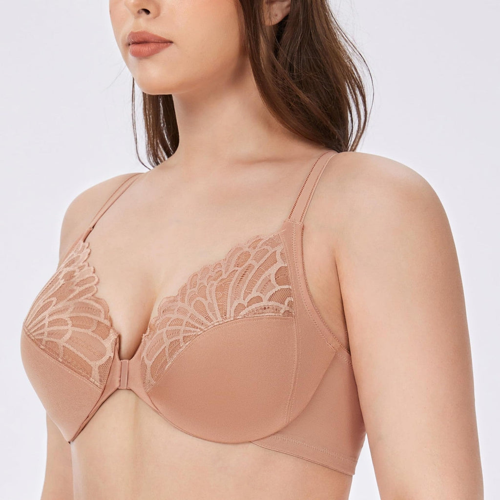 Women's Plus Size Stretch Lace Underwire Bras – Cappuccino 44E