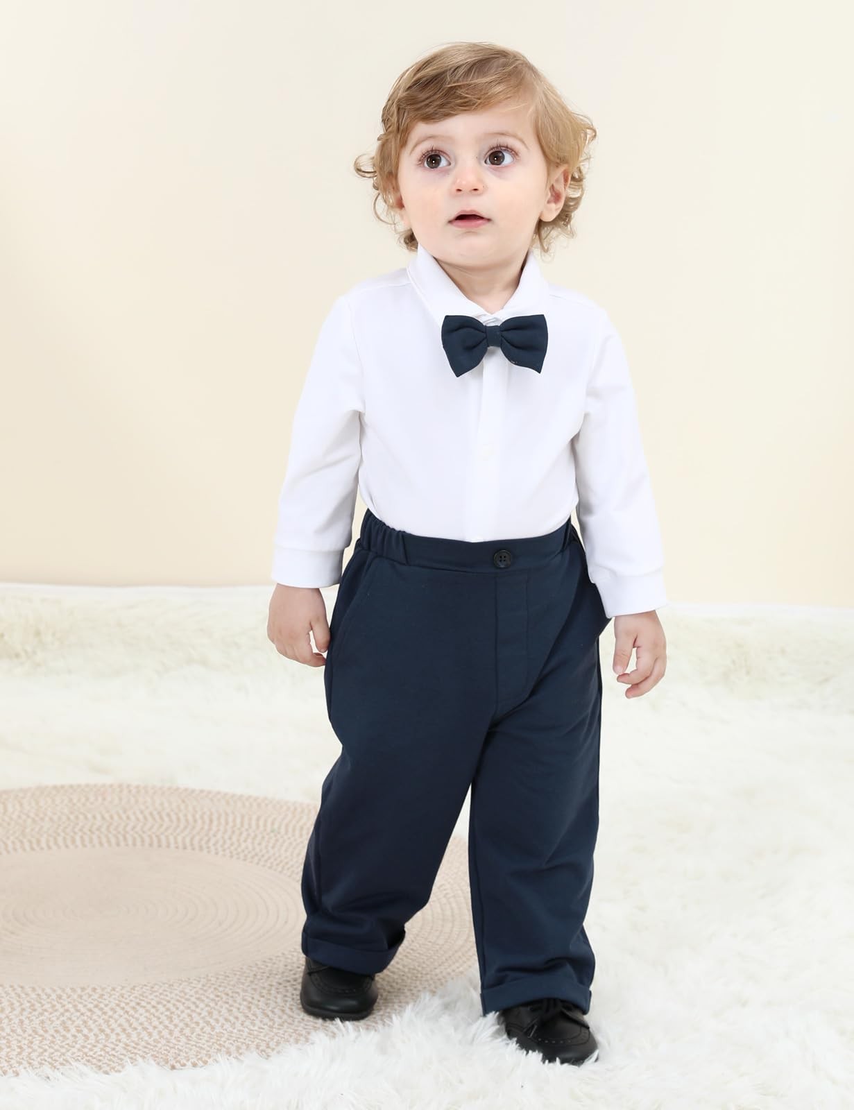 Baby Boy Wedding Bodysuit Suit Set Long Sleeve – Dark Navy 12-18 months