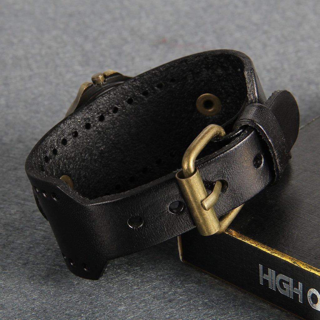 Avaner Leather Bracelet Watch Retro Punk Cuff Watch Roman Numerals Analog Quartz