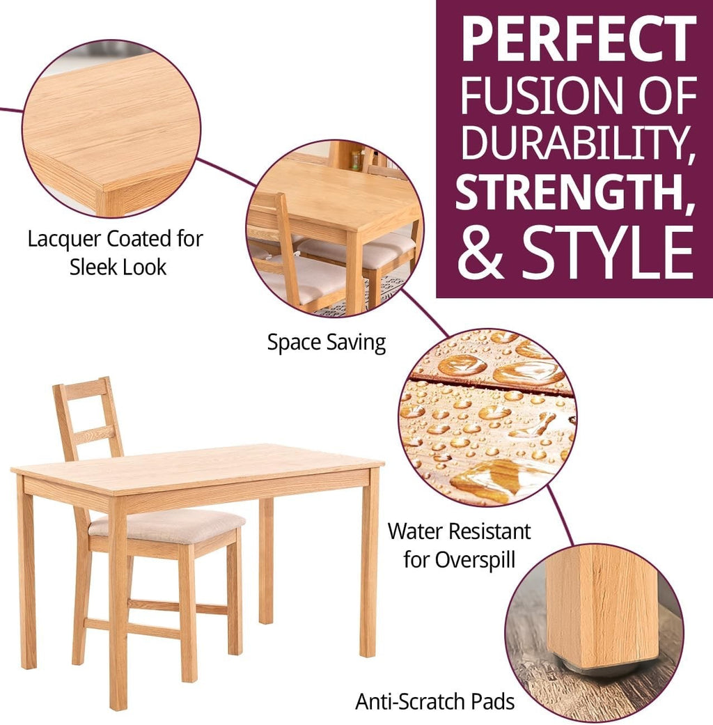 Oak Small Dining Table and Chairs Set 4, Rectangular