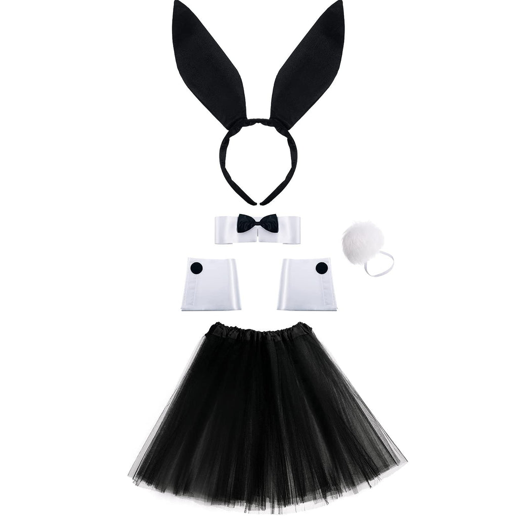 Women's Bunny Costume Set Rabbit Ears Headband & Tutu Skirt – Black