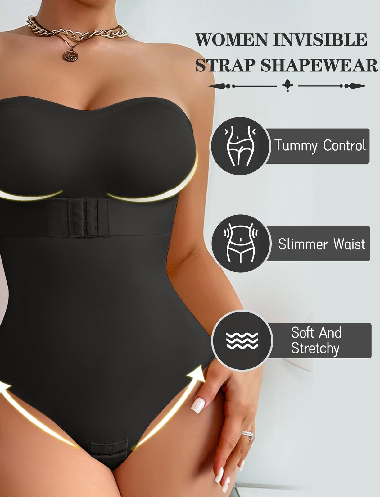 Women’s Strapless Shapewear Bodysuit Tummy Control Seamless – Black M