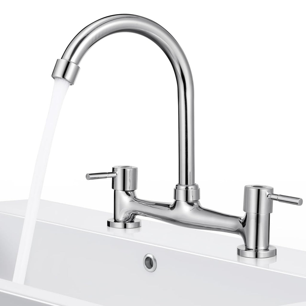 Hemobllo Double Mixer Tap Bathroom Sink Bridge Kitchen Double hole 360° Swivel