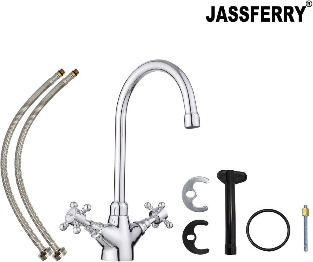 Swan Neck Kitchen Mixer Tap Monobloc Two Crosshead Handles Sink Basin Faucet