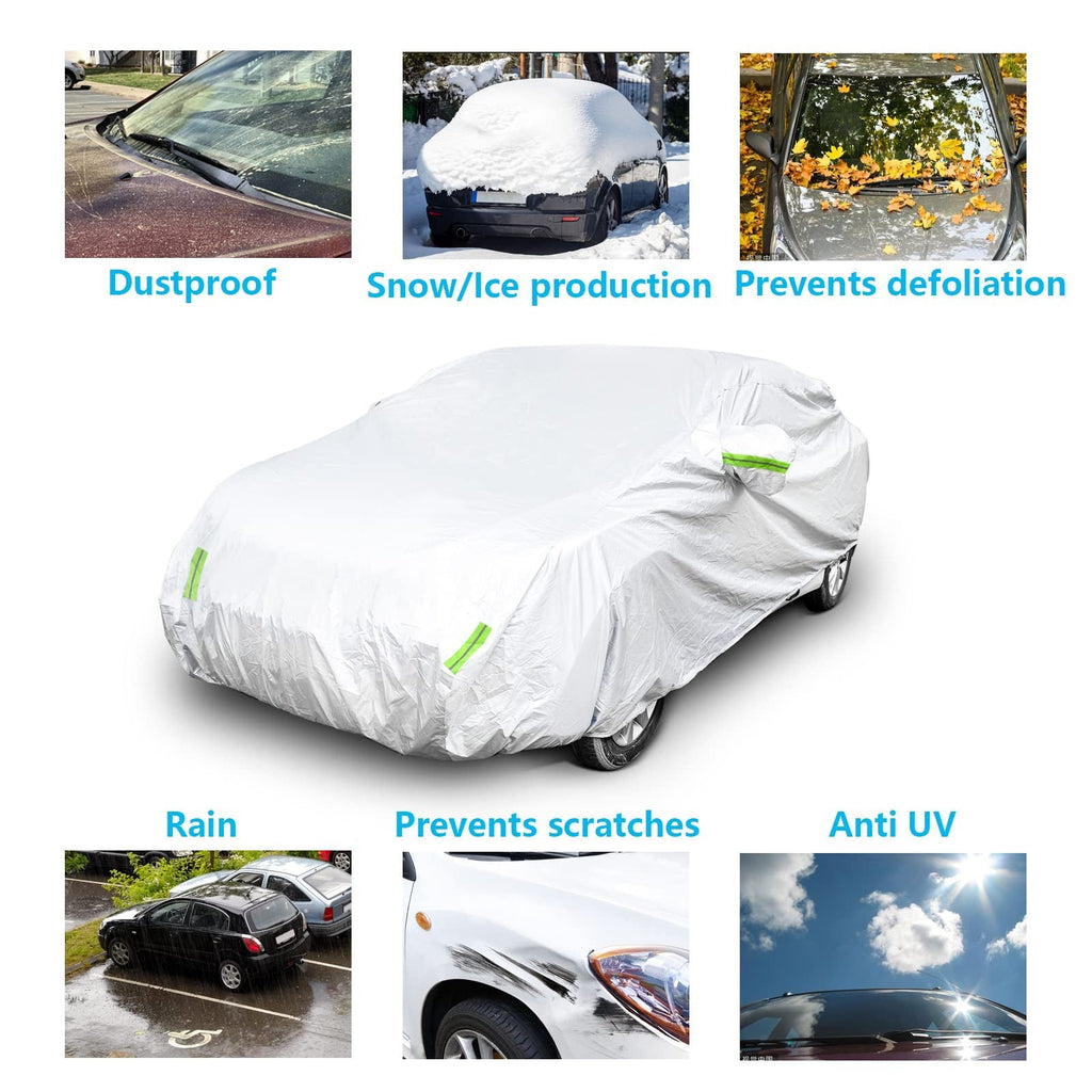Universal Car Cover XL Waterproof Breathable with Mirror Pockets & Reflective
