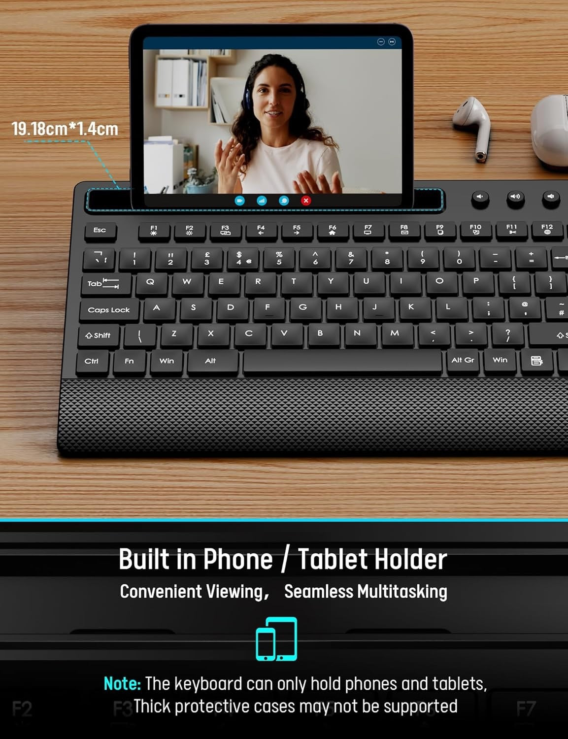 Wireless Keyboard and Mouse Combo, FullSize 2.4GHz Quiet Keyboard with WristRest