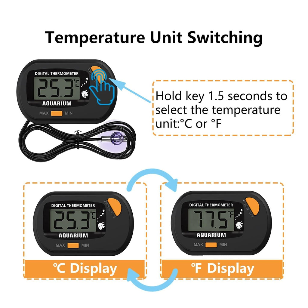 Aquarium Thermometer Digital,Fish Tank Thermometer Tropical with Max/Min