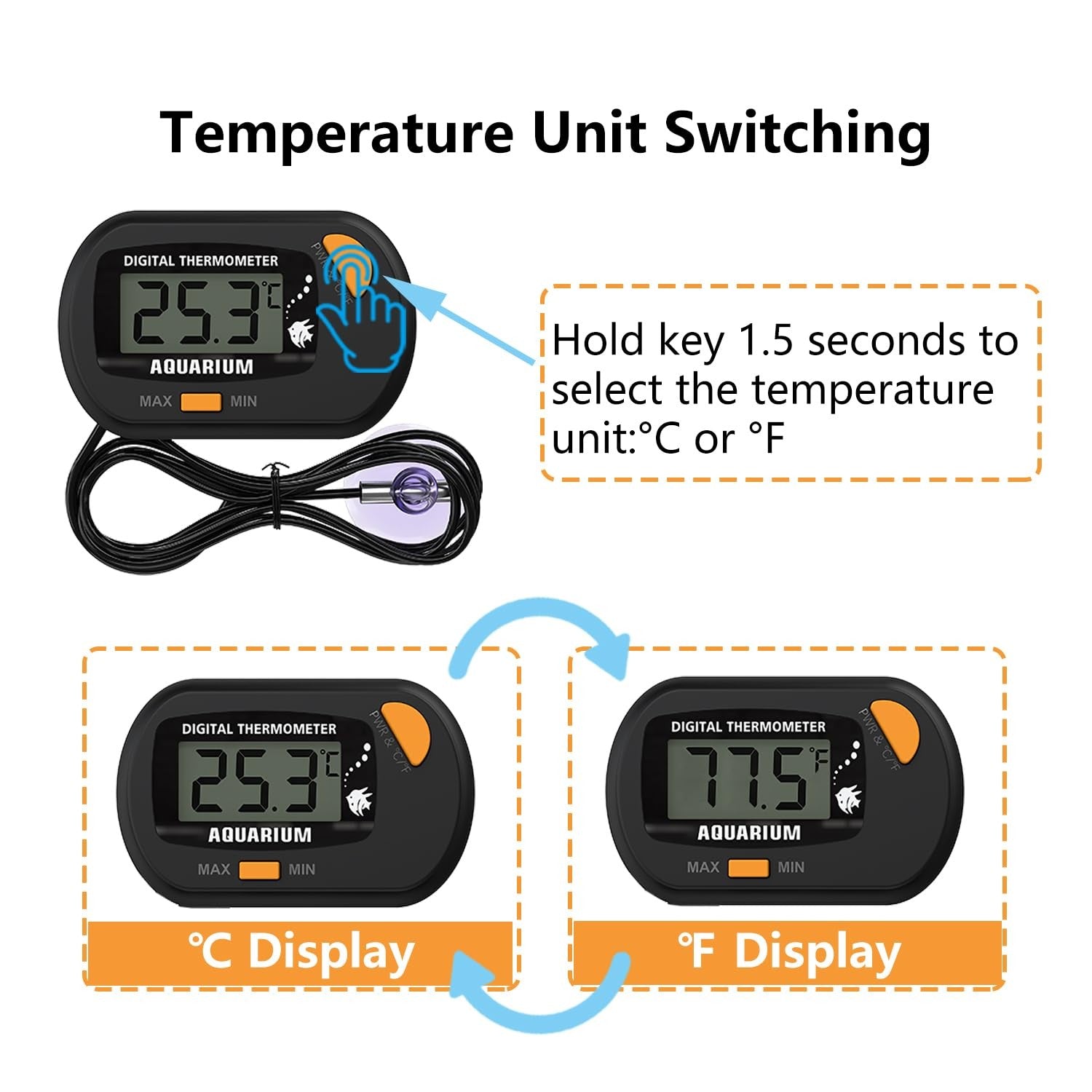 Aquarium Thermometer Digital,Fish Tank Thermometer Tropical with Max/Min
