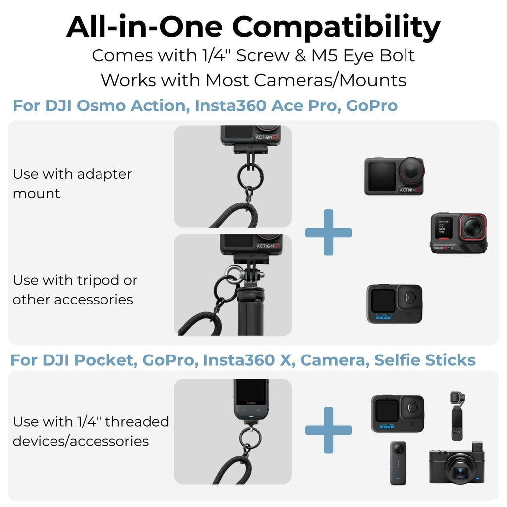 Camera Neck Strap Anti-Drop 1/4" Screw M5 Eye Bolt for GoPro DJI Insta360 Black