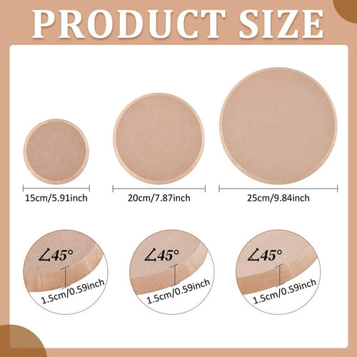 3PCS Round Pottery Ceramic Plate Forming, Wooden Density Board Printed Blanks