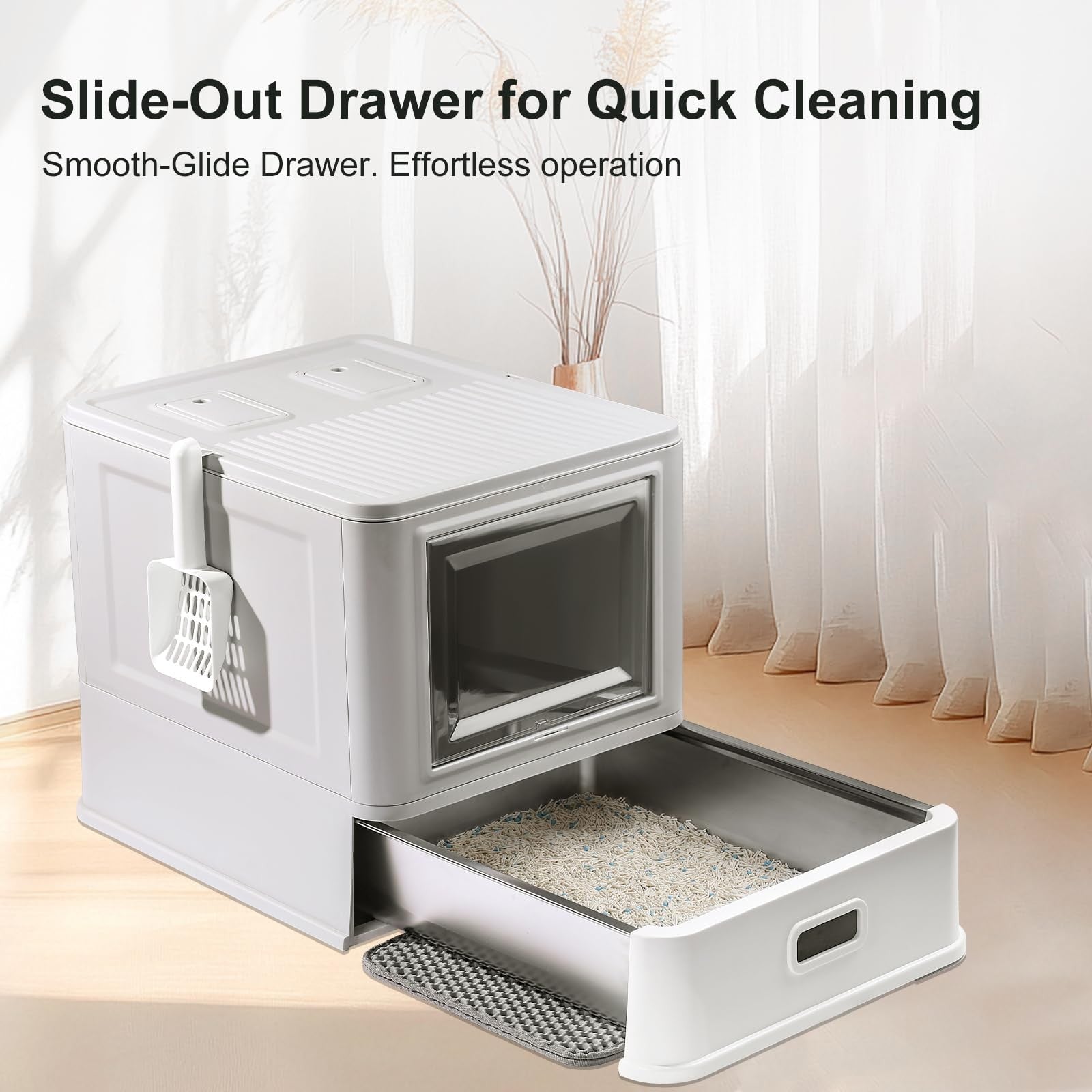Stainless Steel Enclosed Cat Litter Box XL Leak-Proof Lid Drawer Odor Resistant