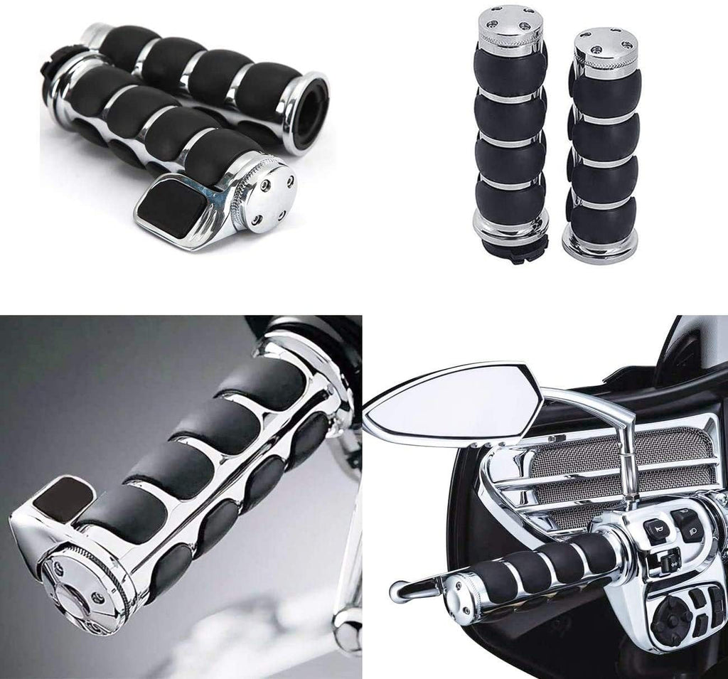 1" Chrome Billet Aluminium Comfortable Hand Grips Throttle Assistor Cruise
