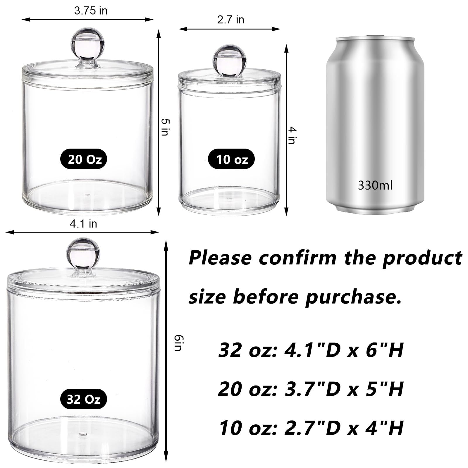 5PCS Acrylic Cotton Pad Holder with Lid 8/18/28 Oz