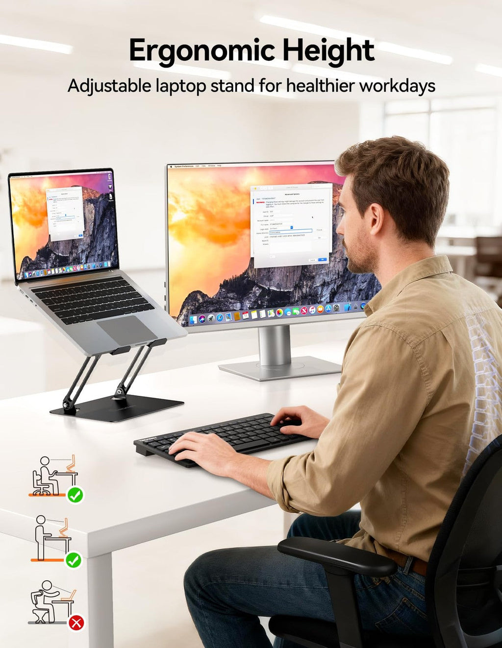 Laptop Stand Adjustable Metal Riser for 11–17.3in Laptops Ergonomic Portable