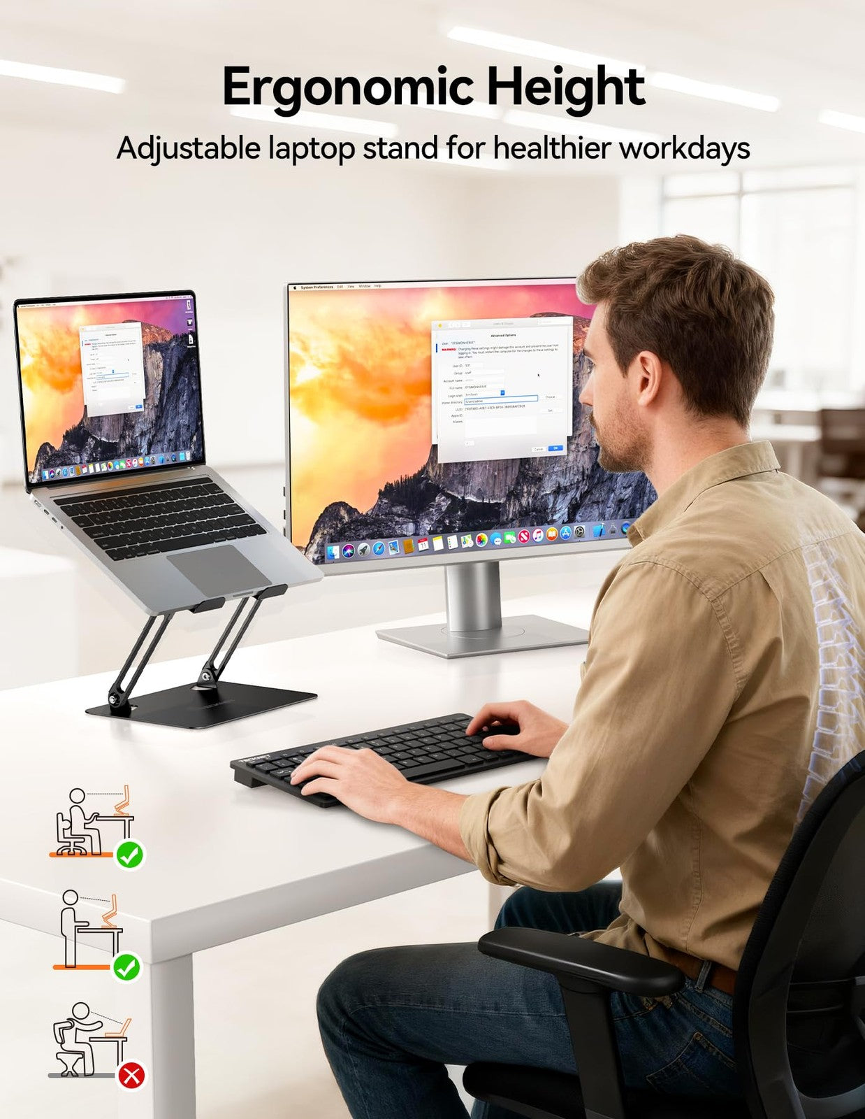 Laptop Stand Adjustable Metal Riser for 11–17.3in Laptops Ergonomic Portable