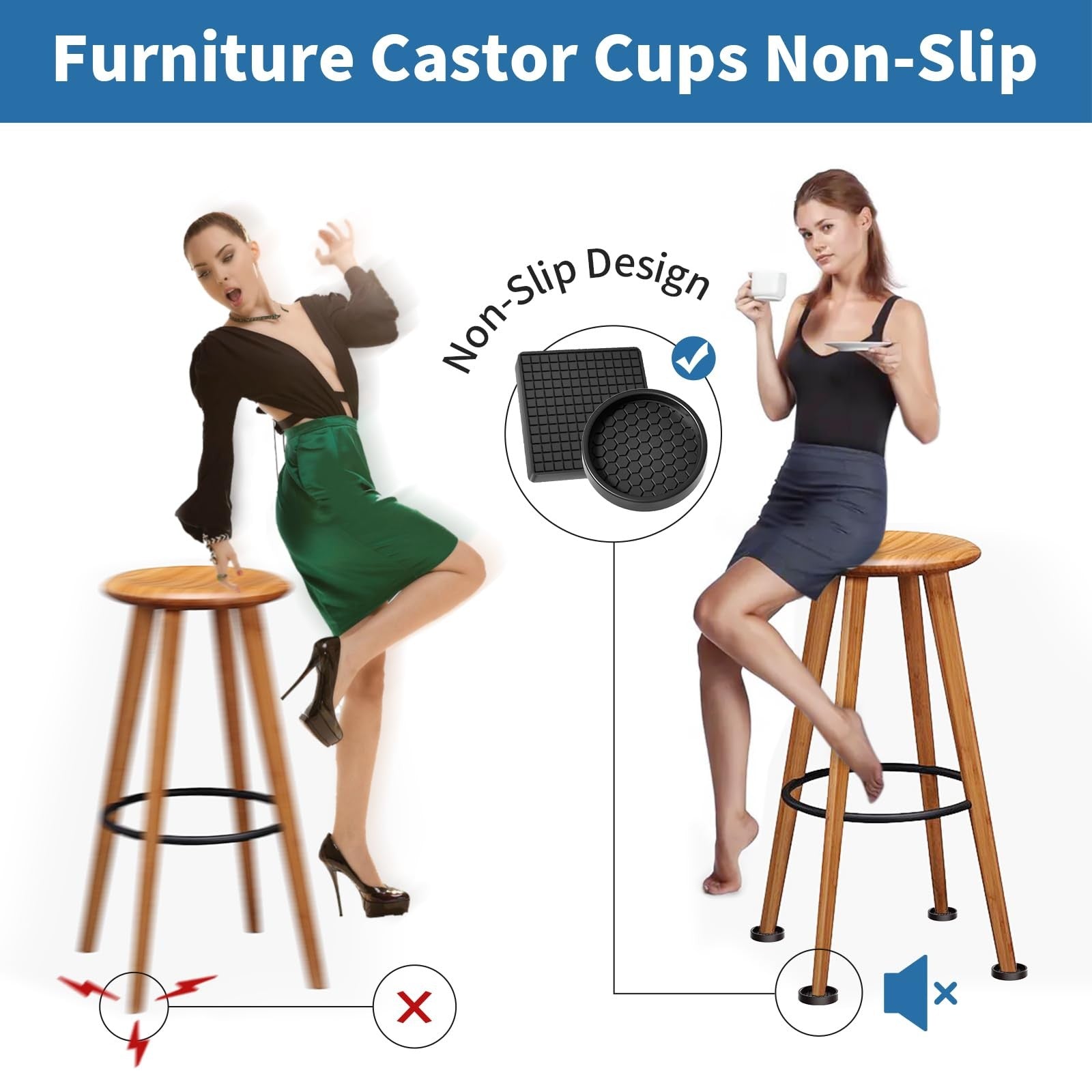 Furniture Caster Cups Pack of 12 Non-Slip Coasters