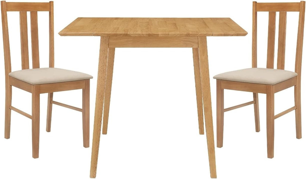 Light Oak Drop Leaf Dining Set – Wooden Dinner Table with 2 Chairs