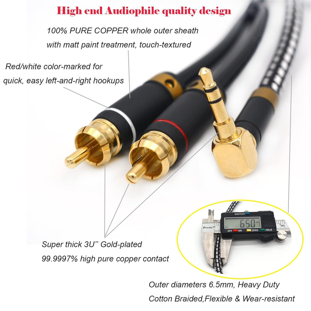 Audiophile 3.5mm male to 2 RCA male cable (Bend 3.5mm, 2m) - Primeda