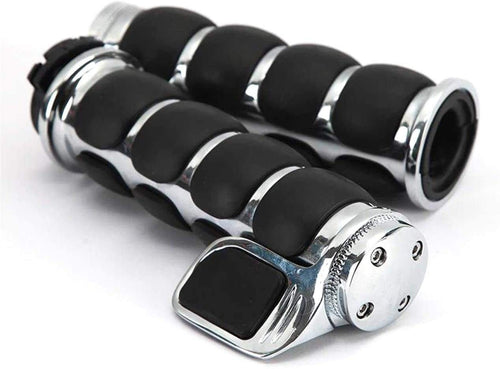 1" Chrome Billet Aluminium Comfortable Hand Grips Throttle Assistor Cruise