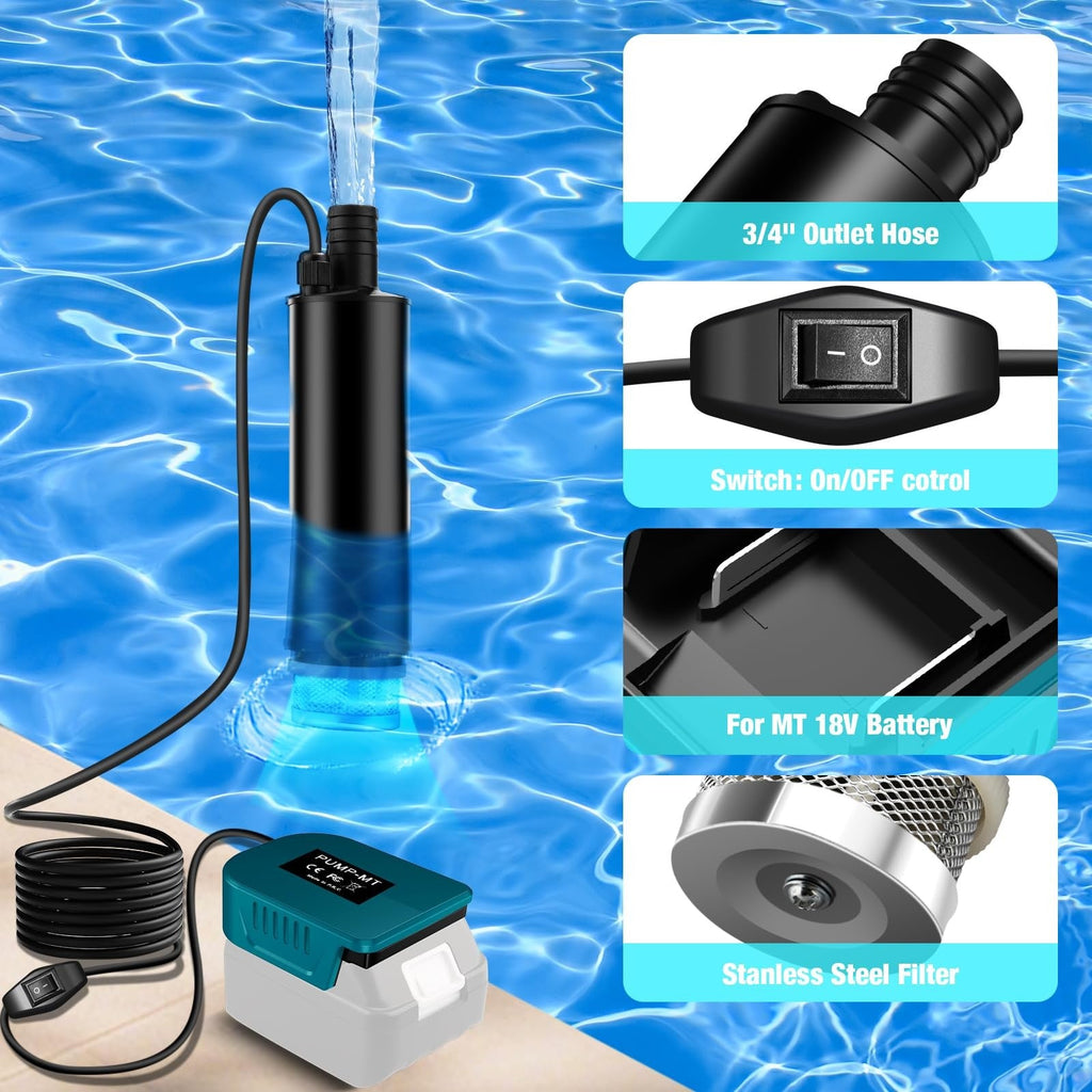 Makita 18V Submersible Water Pump 500GPH for Pool, Garden, Camping no Battery