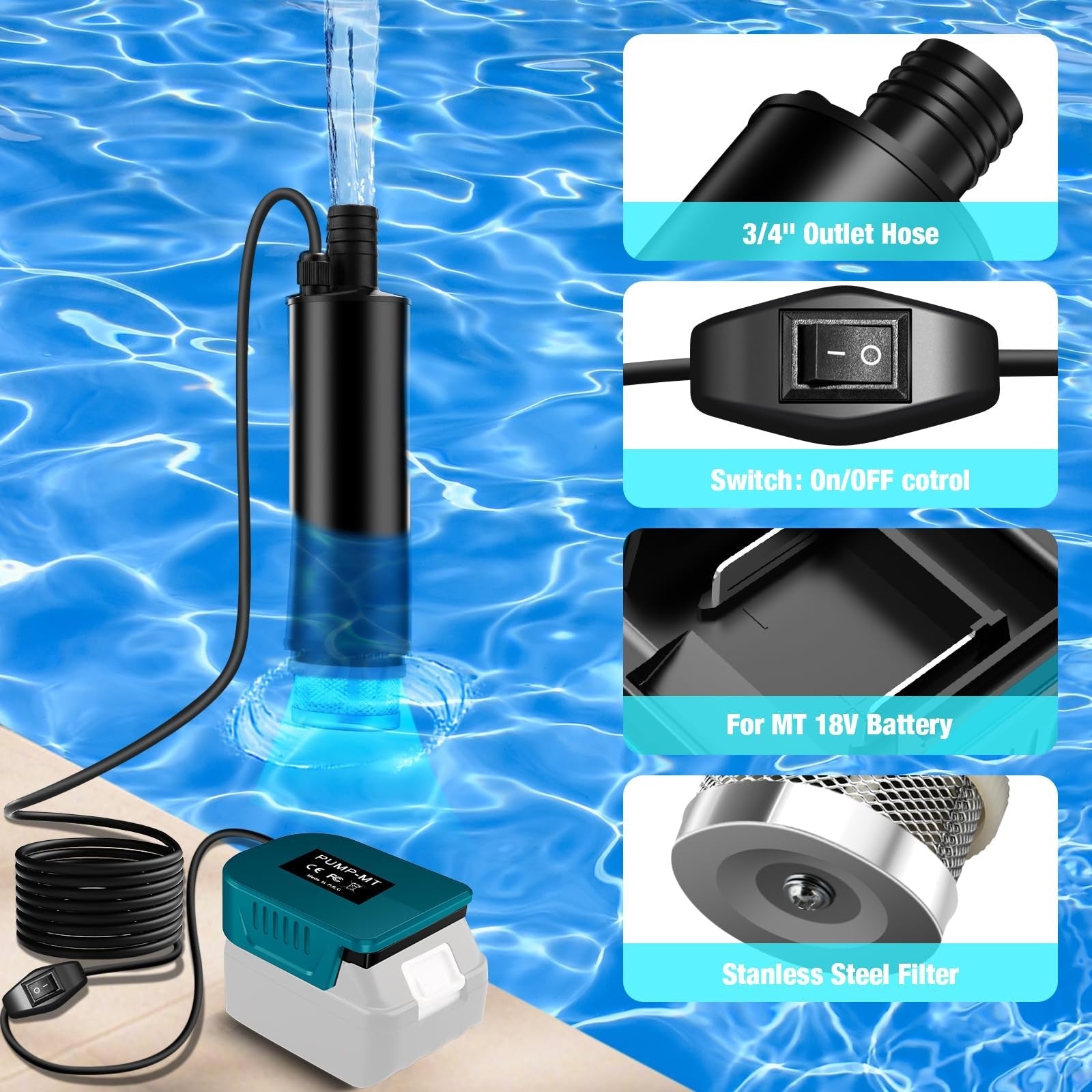 Makita 18V Submersible Water Pump 500GPH for Pool, Garden, Camping no Battery