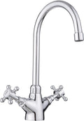 Swan Neck Kitchen Mixer Tap Monobloc Two Crosshead Handles Sink Basin Faucet