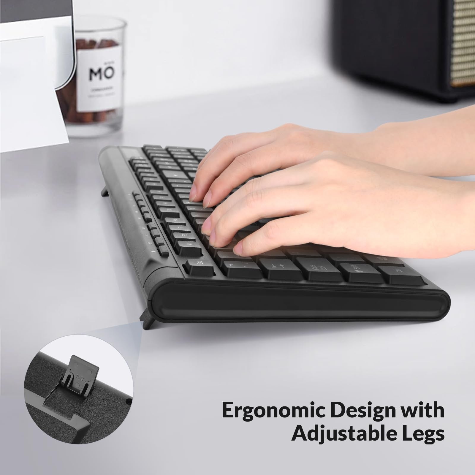 Wireless Keyboard and Mouse Full Size UK Layout for Office/Home – Black