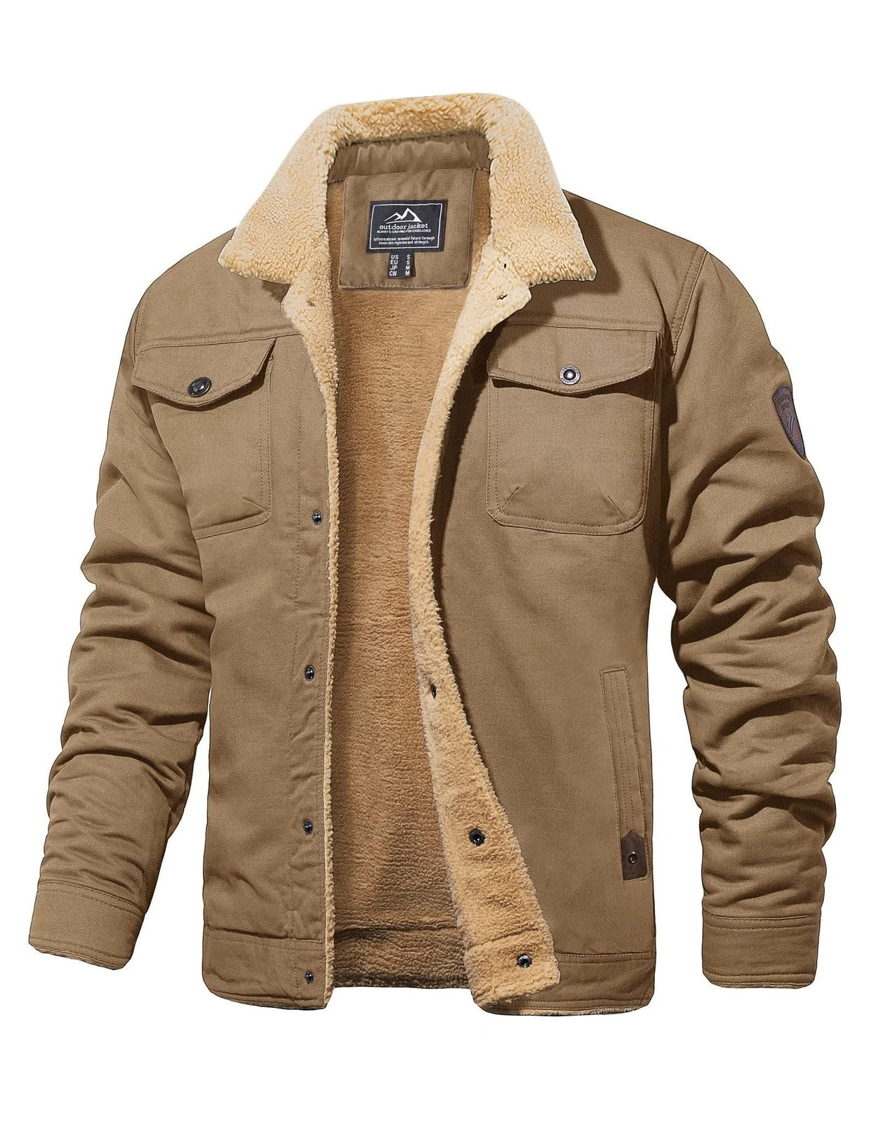 Men's Winter Thermal Trucker Coat Windproof Classic Jacket with Pockets – Khaki