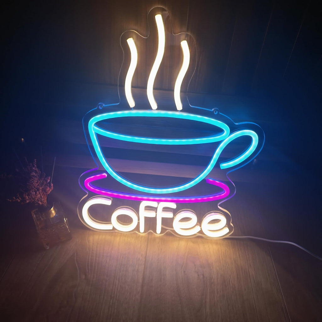 LED Coffee Cup Neon Sign 5V USB Powered Acrylic Neon Lights Dimmable Switch