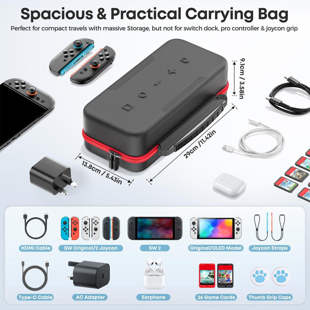 Switch 2 Carry Case Protective Travel Case with 26 Game Card Slots Fit Joy-Con
