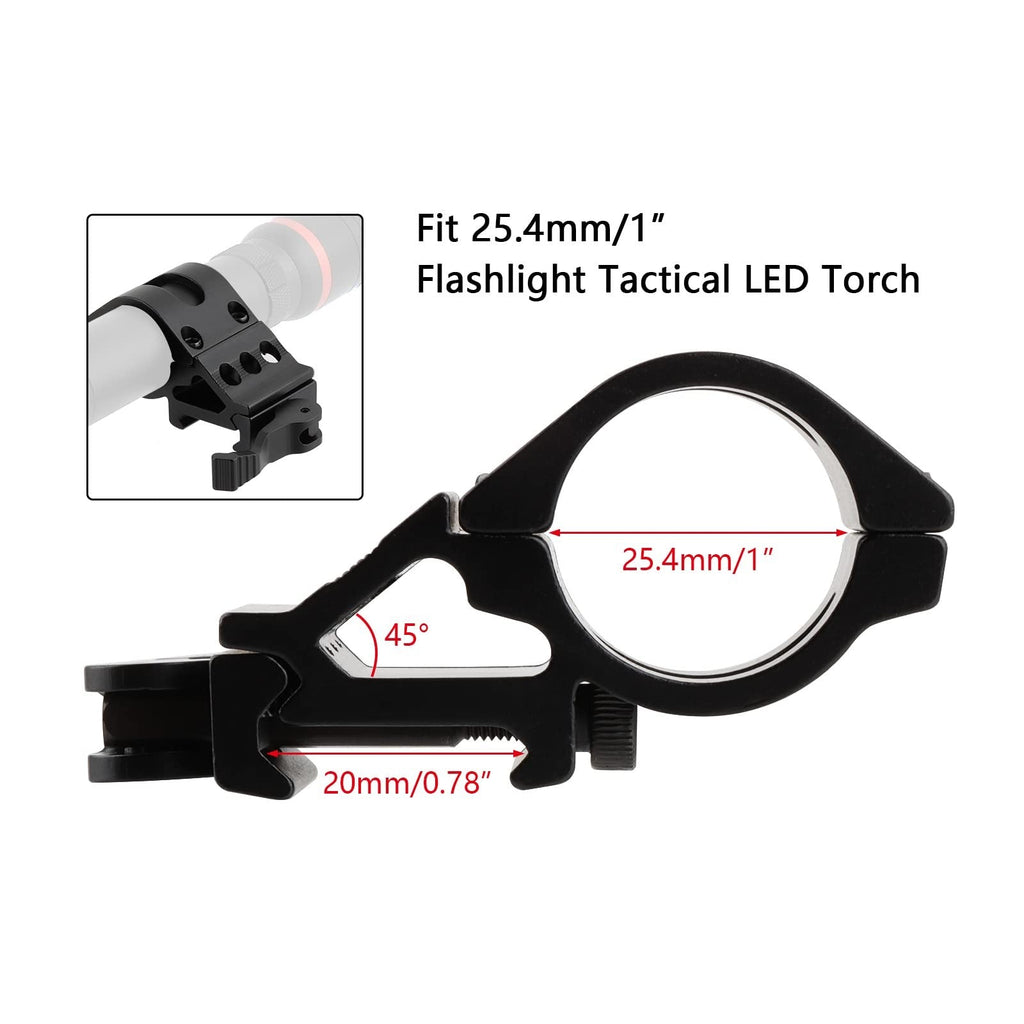 Ring Mount 25.4mm Angled Offset Low Profile QD Picatinny Rail for Flashlight