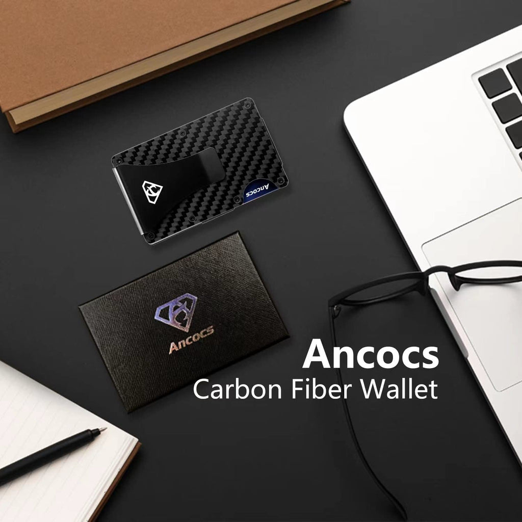 Ancocs Carbon Fiber Credit Card Holder with Metal Money Clip -NFC RFID Blocking