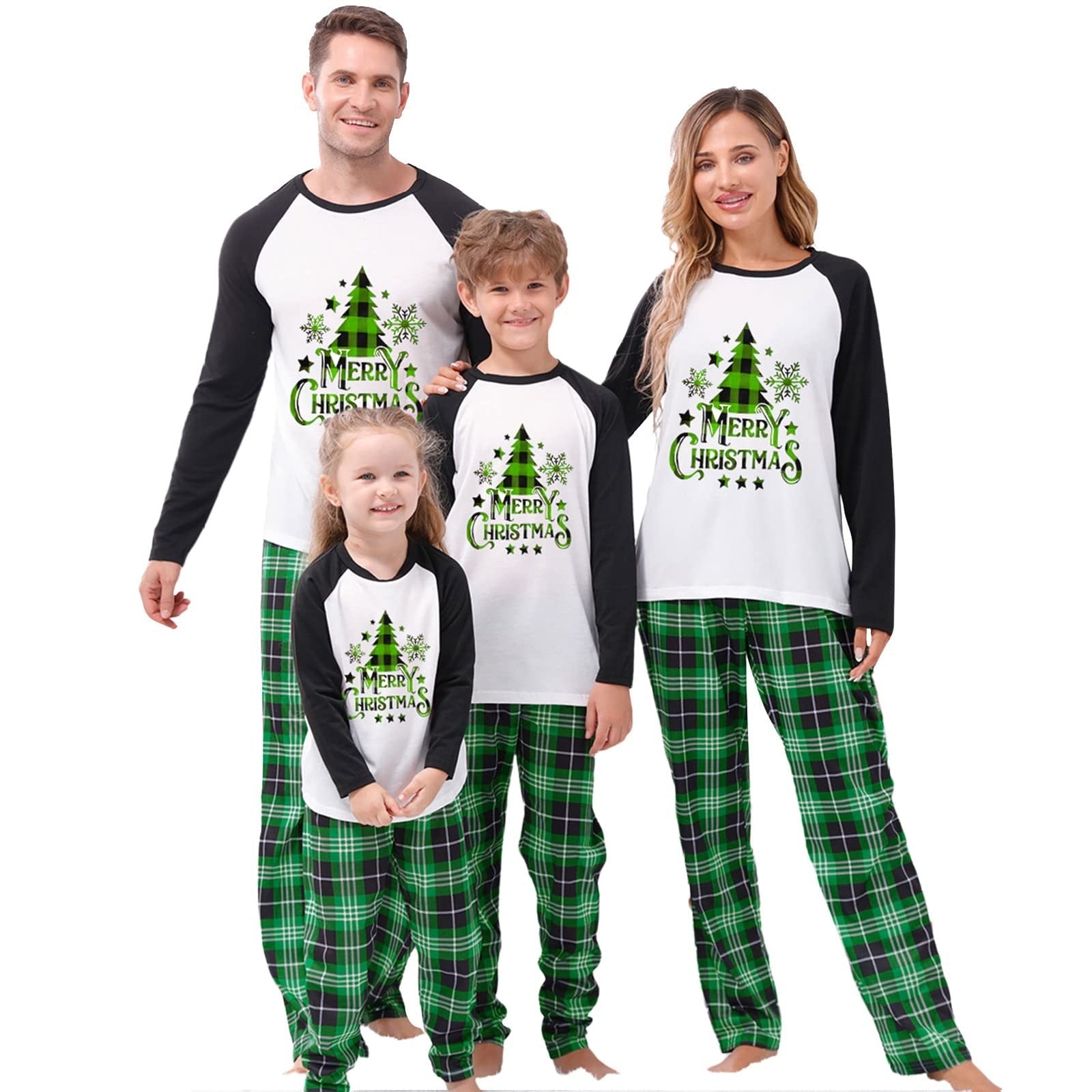 Family Matching Christmas Pajamas Pet  (Dog M) Green Christmas Tree