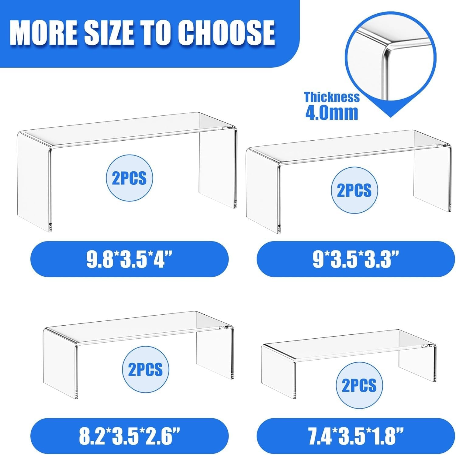 8Pcs Acrylic Risers, Clear Rectangular Tiered Display Stand