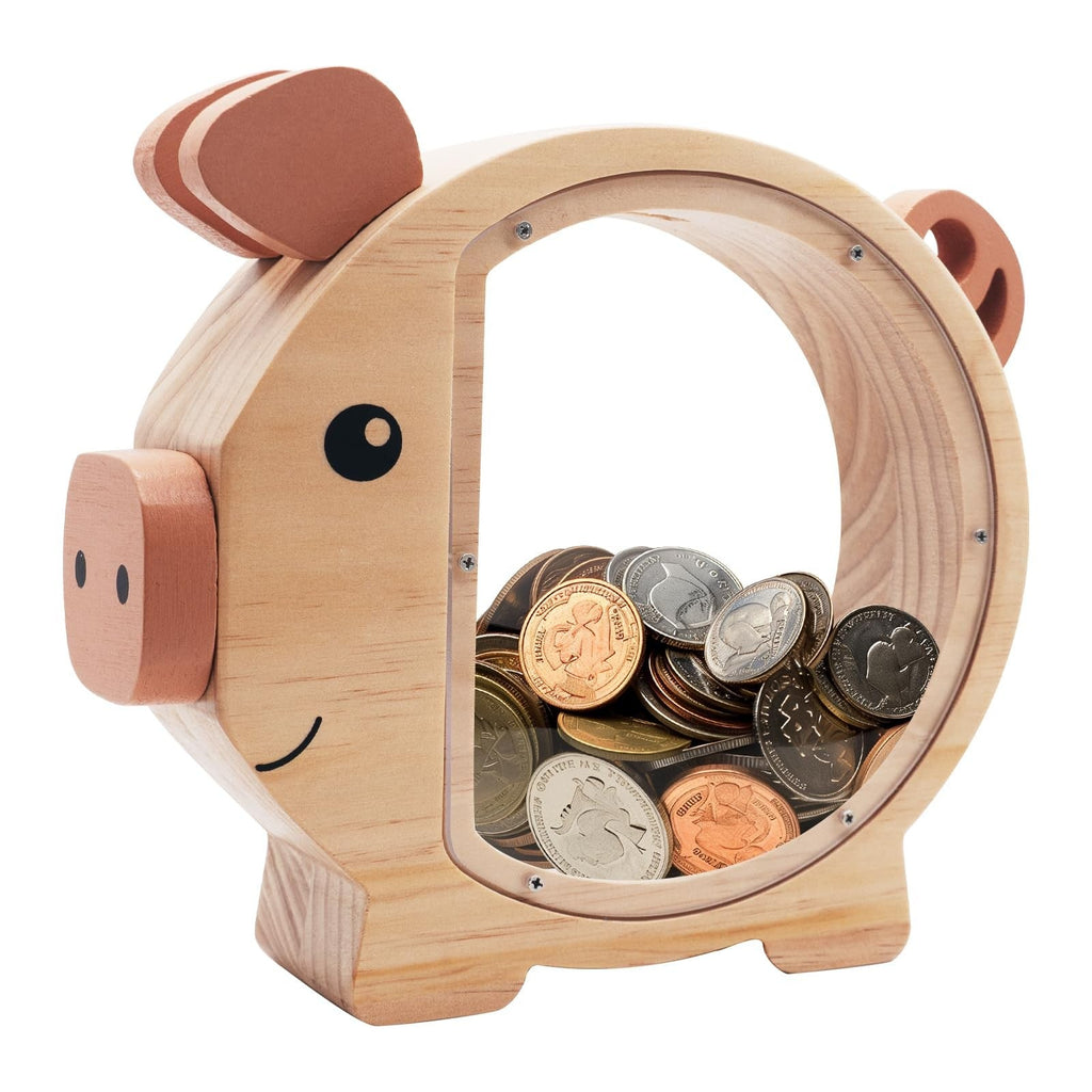 Wooden Piggy Banks for Kids – Crefun HM4241 Wooden Coin Bank Clear