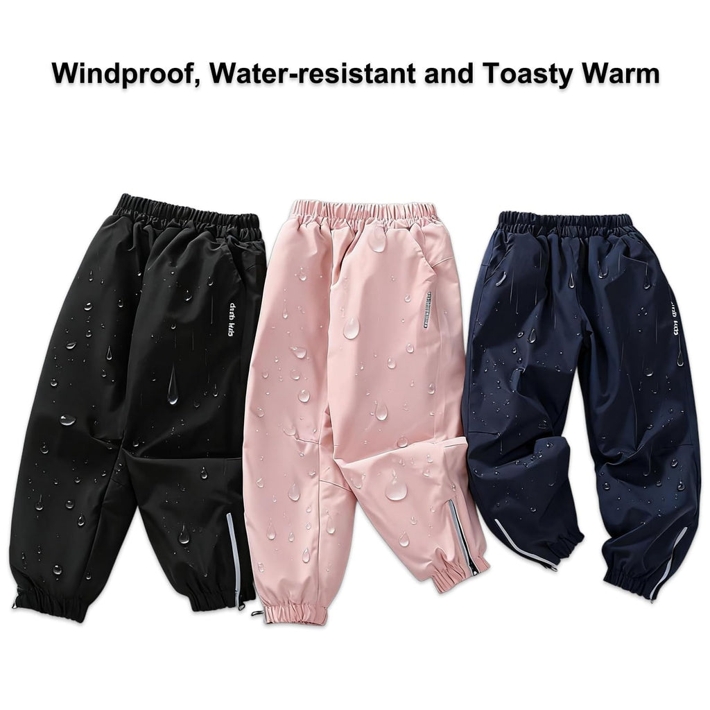 Kids Waterproof Trousers Fleece Lined Winter Snow Pants – Black 150/9-10 Exemaba