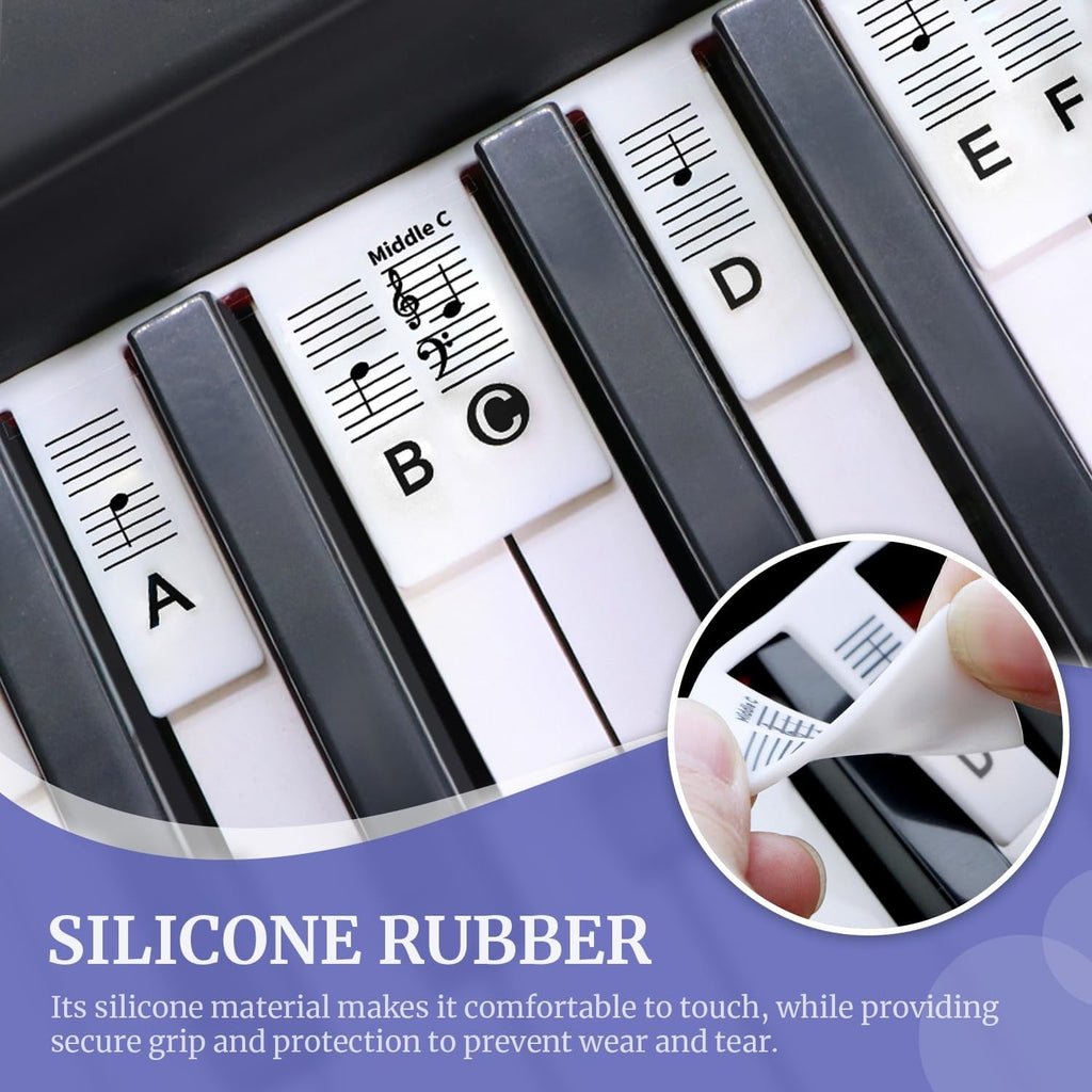 Piano Removable Piano Keyboard Note Labels to Key Keyboards Silicone Black 61Key