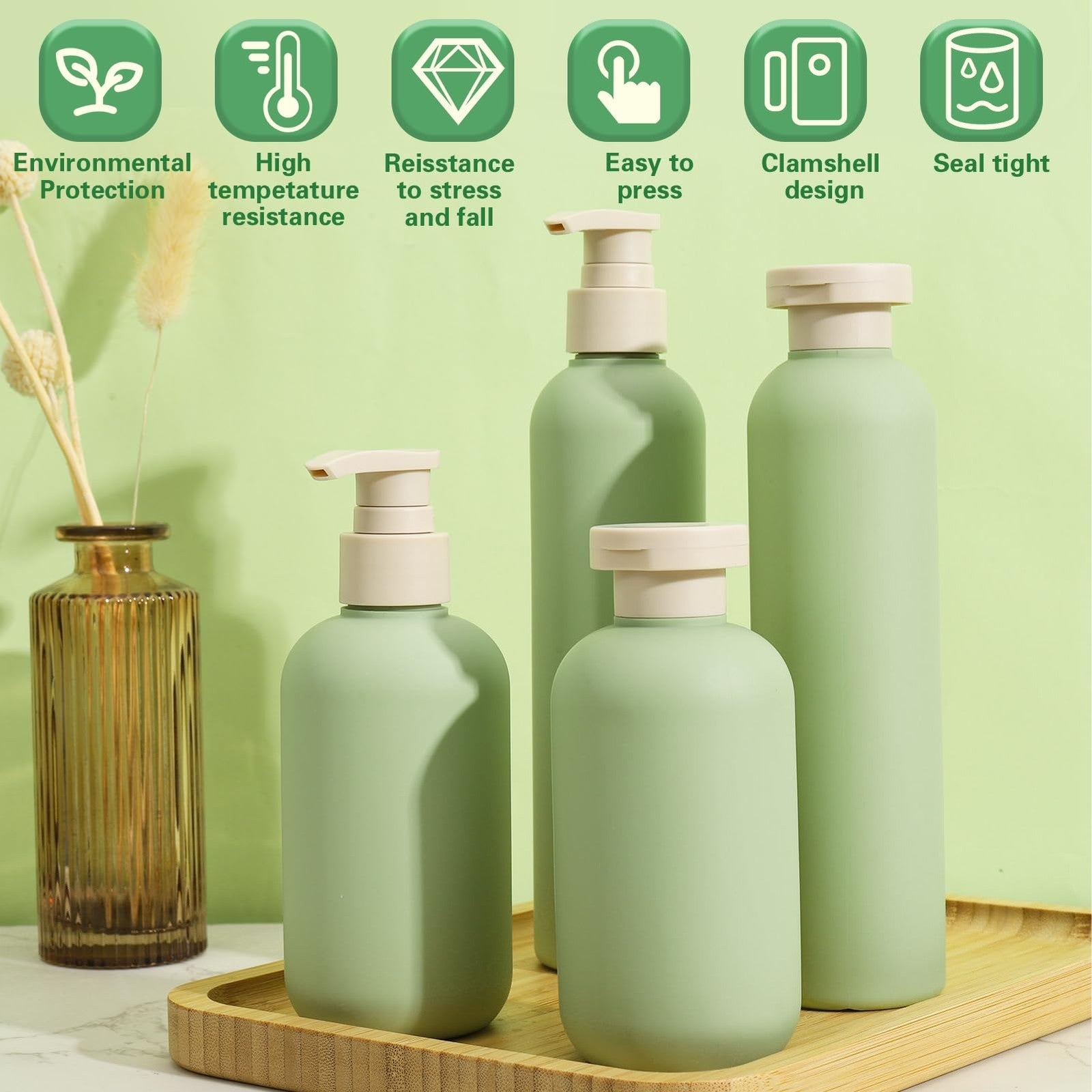 4Pack Squeeze Bottle with Flip Cap, Pump, Travel Dispense bottles for Toiletries