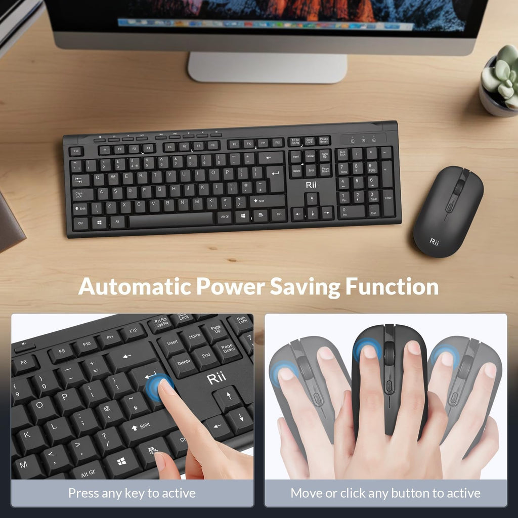 Wireless Keyboard and Mouse Full Size UK Layout for Office/Home – Black